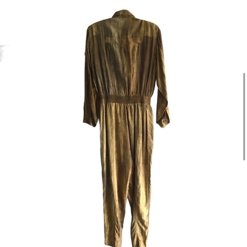 Vintage Bianca 100% Silk Jumpsuit Utility Military Olive Green Oversized Small - Picture 6 of 11